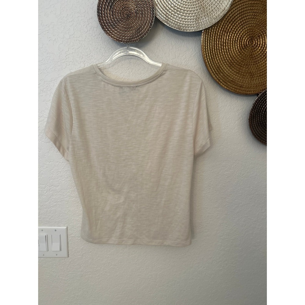 DKNY Beige Ruched Ribbed Short Sleeve Tee XL - Picture 3 of 3